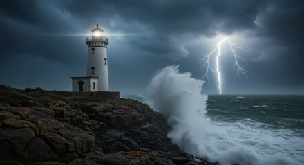 Dramatic Lighthouse Architecture Buildings Battling a Storm's Fury