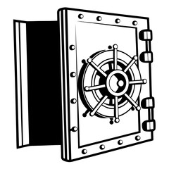 Illustration of a bank vault door with a combination lock