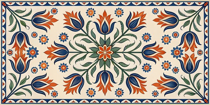 Naklejki Ornate Floral Design Pattern on Cream Background