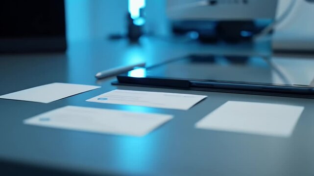 Sleek Minimalist Branding Mockup Business Cards, Tablet, and Pen on a Modern Desk