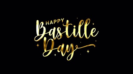 happy bastille day text animation in gold color. It's great for French National Day celebrations, banners, greetings, events, etc. - Powered by Adobe