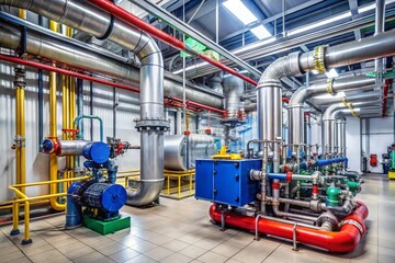 Fototapeta premium A large industrial building with pipes and valves