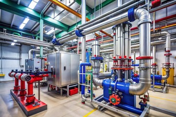 A large industrial building with pipes and valves