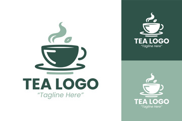 Minimalist Tea Cup Logo in Green and White for Tea Shops and Beverage Branding
