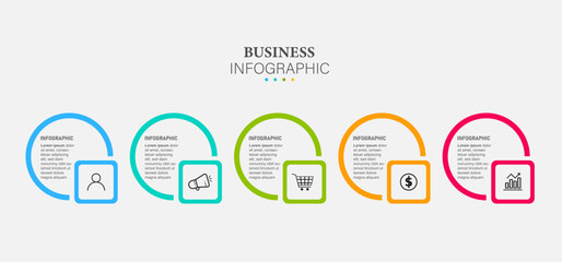 Vector infographic design UI template colorful gradient 5  labels and icons