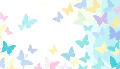 Pastel Butterflies on White Background.