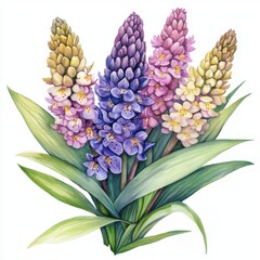 Fototapeta premium Vibrant Watercolor Painting of Purple Pink and Yellow Orchids