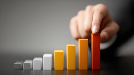 A hand touching a rising bar graph on a blurred background, symbolizing growth.
