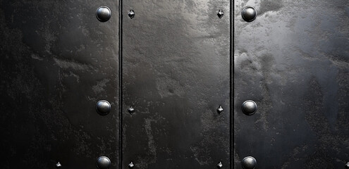 Dark metal plate with regularly arranged rivets, showing industrial - style tough texture, suitable for machinery and decoration design scenarios.