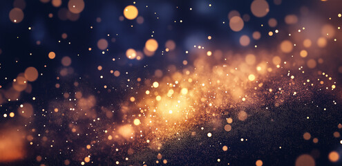 On a dark background, golden light spots scatter, like dreamy starlight, creating a romantic and mysterious atmosphere, suitable for creative design scenarios.