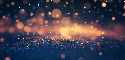 On a dark background, golden light spots and dots scatter, like dreamy starlight, creating a romantic and shining atmosphere, suitable for creative design scenarios.