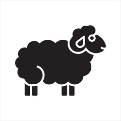 Black sheep stylized vector icon. Farm animal logo with fluffy wool, isolated on a white background. Simple monochrome graphic illustration of a standing lamb