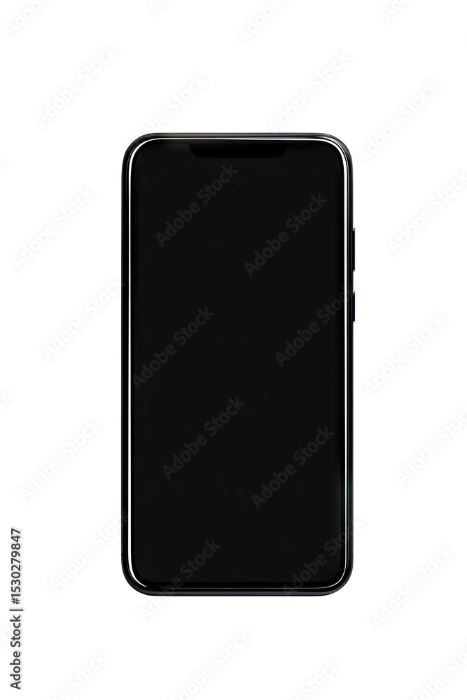 Poster a modern black smartphone with a blank screen is isolated on a transparent background