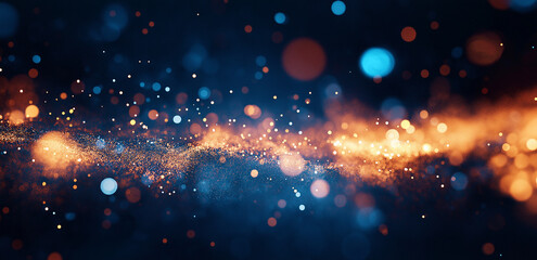 On a dark background, blue - orange light spots interweave into bands, like a dreamy nebula, creating a romantic and mysterious atmosphere, suitable for creative design scenarios.