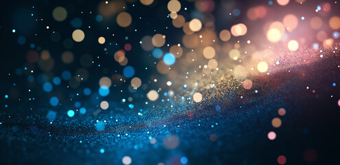 On a dark background, blue - gold light spots interweave, like a dreamy nebula, creating a romantic and mysterious atmosphere, suitable for creative design scenarios.