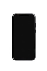 A Modern Black Smartphone With A Blank Screen Is Isolated On A Transparent Background