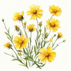 Fototapeta premium Vibrant Yellow Wildflower Bouquet Watercolor Painting