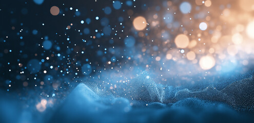 On a dark background, blue - gold light spots and bands blend, like a dreamy nebula, creating a romantic and mysterious atmosphere, suitable for creative design scenarios.