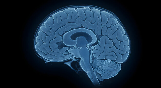 Human brain cross section anatomical blue scan