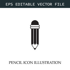 Pencil Icon Black and White Vector Design Image Illustration
