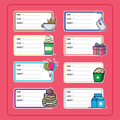 Colorful Stickers for School Supplies. Theme work and party Labels.