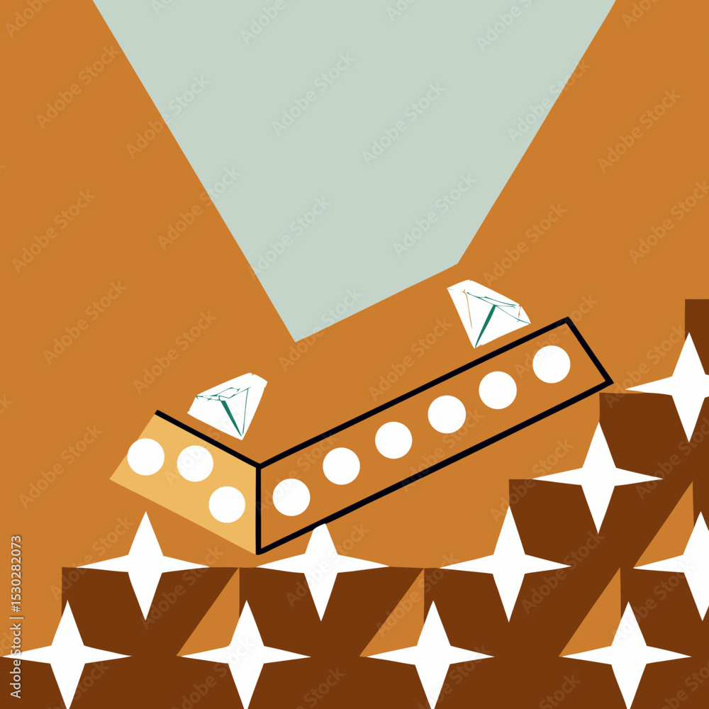 Poster geometric block with diamonds on star patterned surface