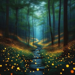 Firefly Appalachian forest at dusk