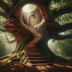 Floating staircase an oak tree