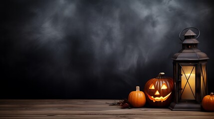 Spooky halloween background with pumpkins lantern and dark sky for halloween themed designs and decorations