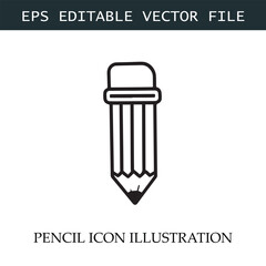 Pencil Icon Black and White Vector Design Image Illustration
