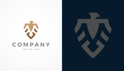 Eagle Protection Logo Design, Eagle with shield combination in two color, usable for brand and company logos, vector illustration