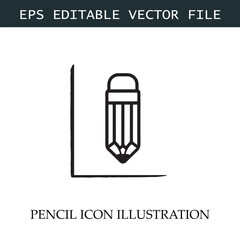 Pencil Icon Black and White Vector Design Image Illustration
