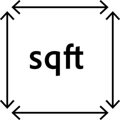 Real estate square feet icon with FT2 symbol. Flat area or space dimension in square feet. Clean linear vector design for property size.