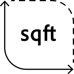 Real estate square feet icon with FT2 symbol. Flat area or space dimension in square feet. Clean linear vector design for property size.