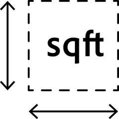Real estate square feet icon with FT2 symbol. Flat area or space dimension in square feet. Clean linear vector design for property size.