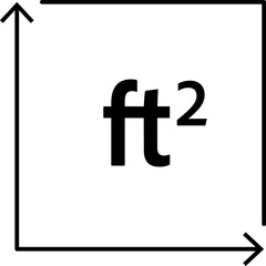 Real estate square feet icon with FT2 symbol. Flat area or space dimension in square feet. Clean linear vector design for property size.
