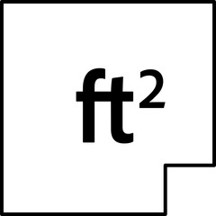 Fototapeta premium Real estate square feet icon with FT2 symbol. Flat area or space dimension in square feet. Clean linear vector design for property size.