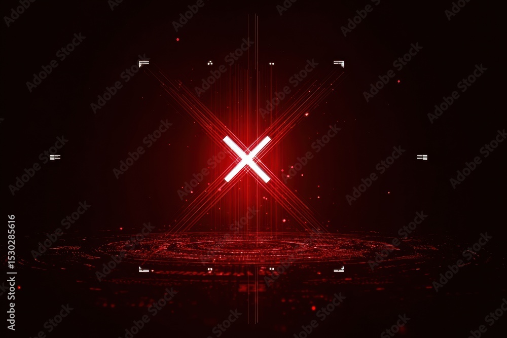 Aufkleber Red X Mark on Distorted User Interface With Clear Top Layout Indicating an Error or Warning