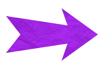 Purple crumpled paper arrow isolated on transparent background