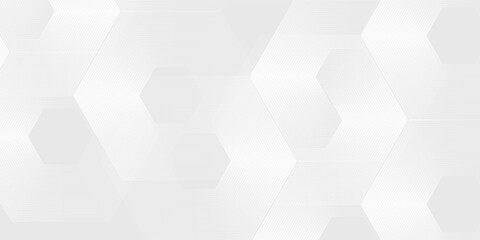 Modern hexagon white gray wave light technology texture background. Abstract big data digital illustration abstract
