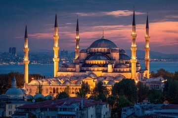Grand Mosque at twilight, Istanbul skyline