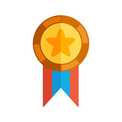 Round gold medal with star representing victory and achievement