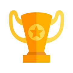 Golden trophy cup with star representing victory and success