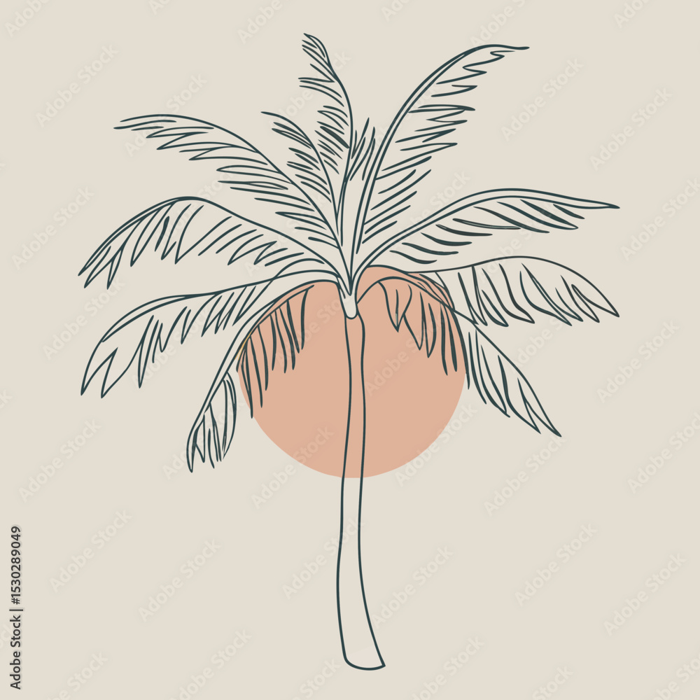 Poster illustration of a palm tree with a circle in the background