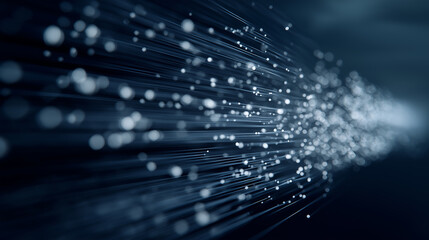Abstract image of fiber optic cables or data lines with glowing particles, symbolizing high-speed internet and communication.

