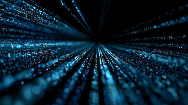 Abstract blue digital data flowing rapidly, representing technology, internet, and information.
