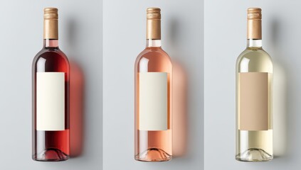 Three bottles, red, rose and white, with blank labels