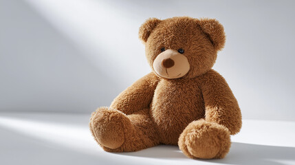 Obraz premium A classic brown teddy bear toy sitting isolated on a white studio background. 