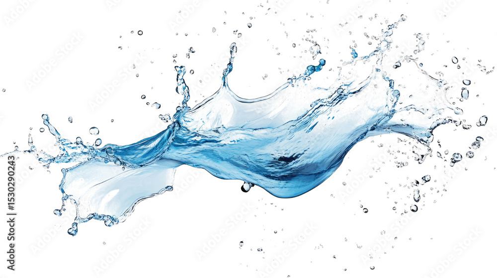 Aufkleber a blue water splash with a wave-like shape and smaller droplets extending from it the splash appears