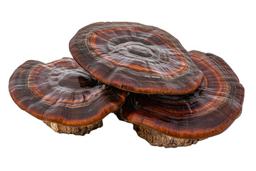 Three Pieces Of Dried Red Reishi Mushrooms A Traditional Chinese Medicine Isolated On A Transparent Background